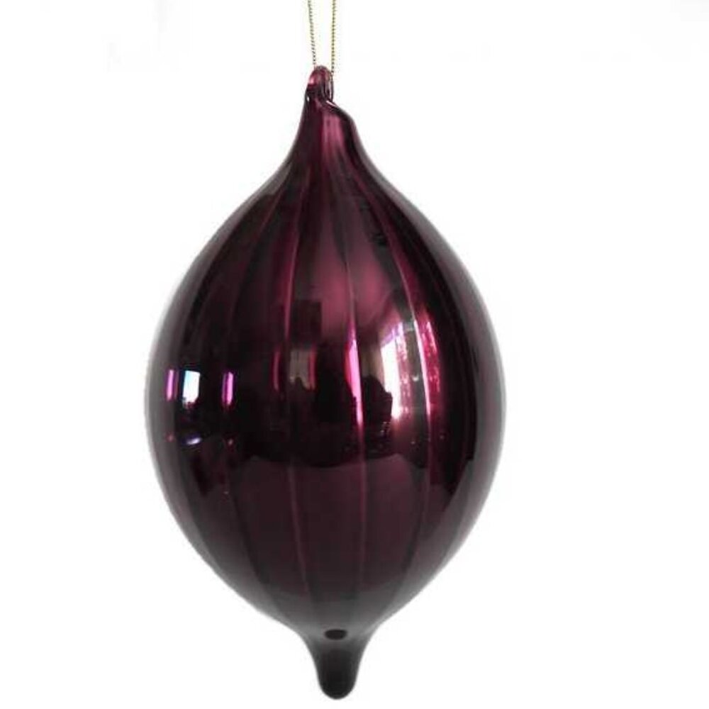 Large Studio Made Purple Christmas Glass Teadrop Ornament